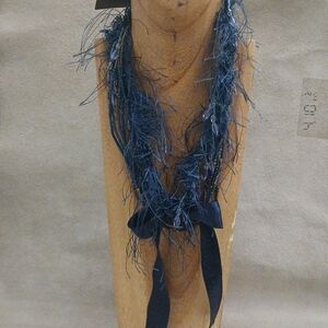 Handmade Feathered Beads and Ribbon Navy Blue Necklace NEW